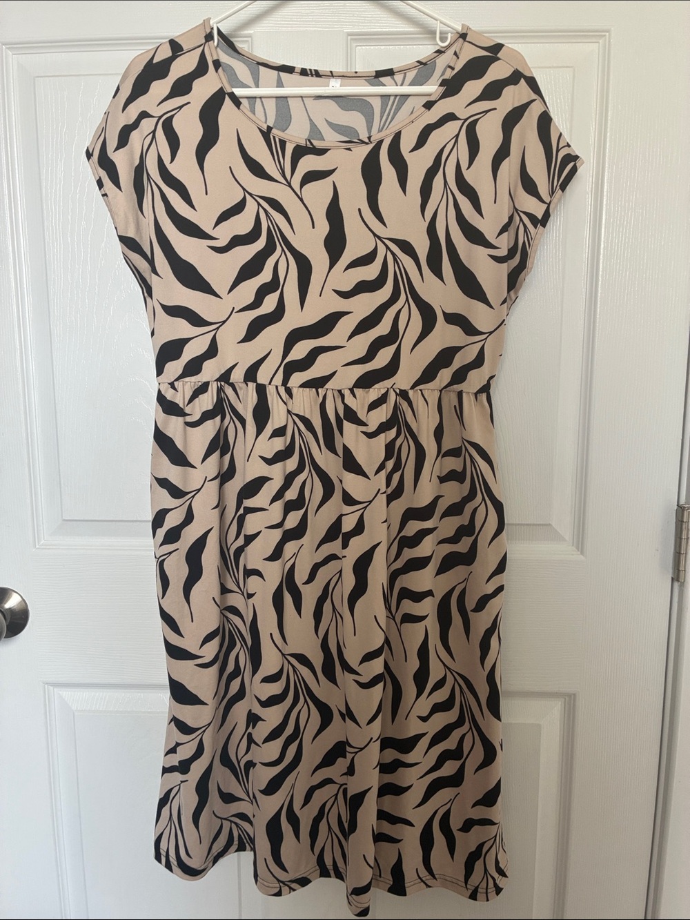Women’s Beige Dress with Black Abstract Print
